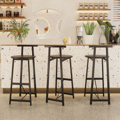 Modern Kitchen Bar Stools (Set of 3) With Footrest - Black