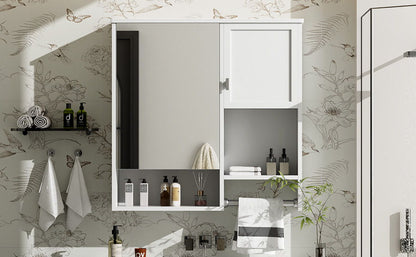 Modern Wall Mounted Bathroom Medicine Cabinet, Bathroom Wall Storage Cabinet With Mirror, Over The Toilet Space Saver Cabinet With Towels Bar - White