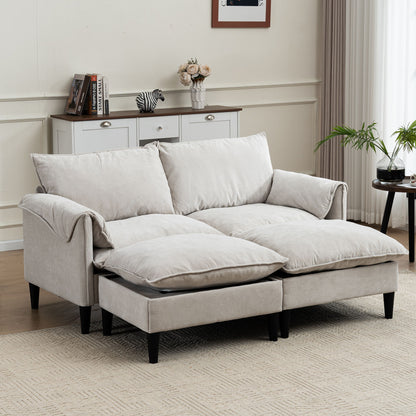 Convertible Combination Sofa, Sofa U Shaped, Sofa With Footstools With Storage Sofa For Living Room, Living Room 2 Seater Combination Sofa - Beige