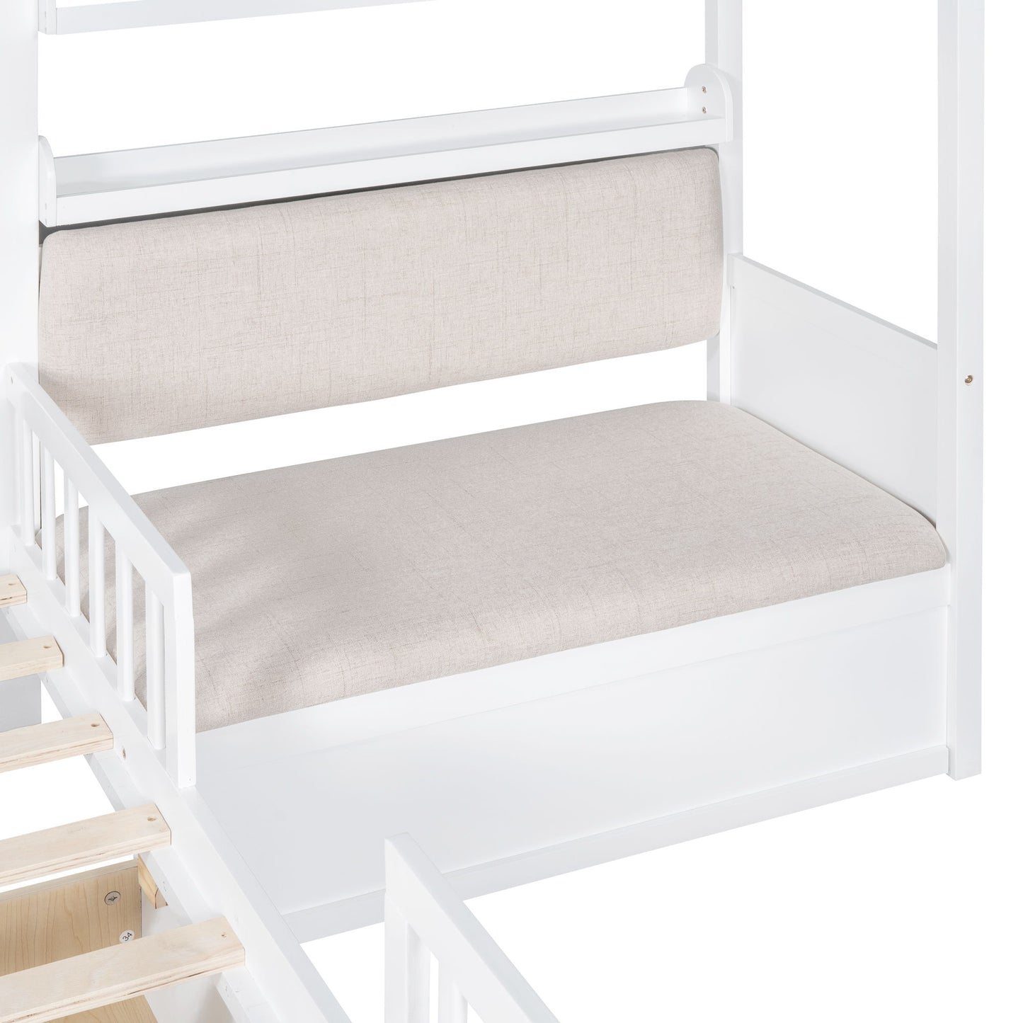 Twin Size House Bed With Sofa, Kids Platform Bed With 2 Drawers And Storage Shelf - White
