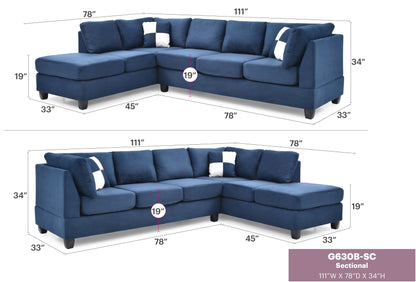 Malone - Sectional - Navy Blue