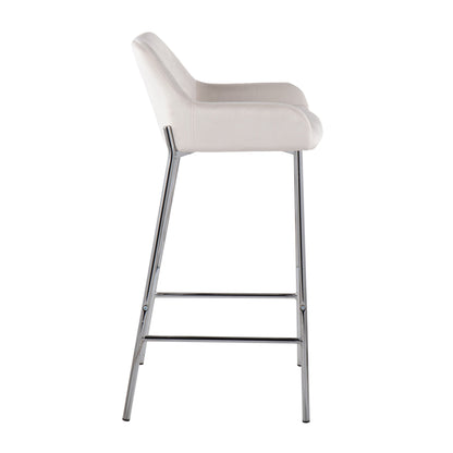 Daniella - Contemporary Fixed Height Bar Stool (Set of 2) - Chrome / White