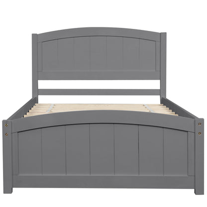 Twin Platform Bed With Headboard, Footboard And Slat Support - Gray