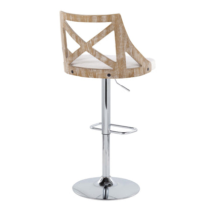 Charlotte - Farmhouse Adjustable Height Barstool With Swivel Rounded Rectangle Footrest (Set of 2) - Chrome / White Washed / Cream
