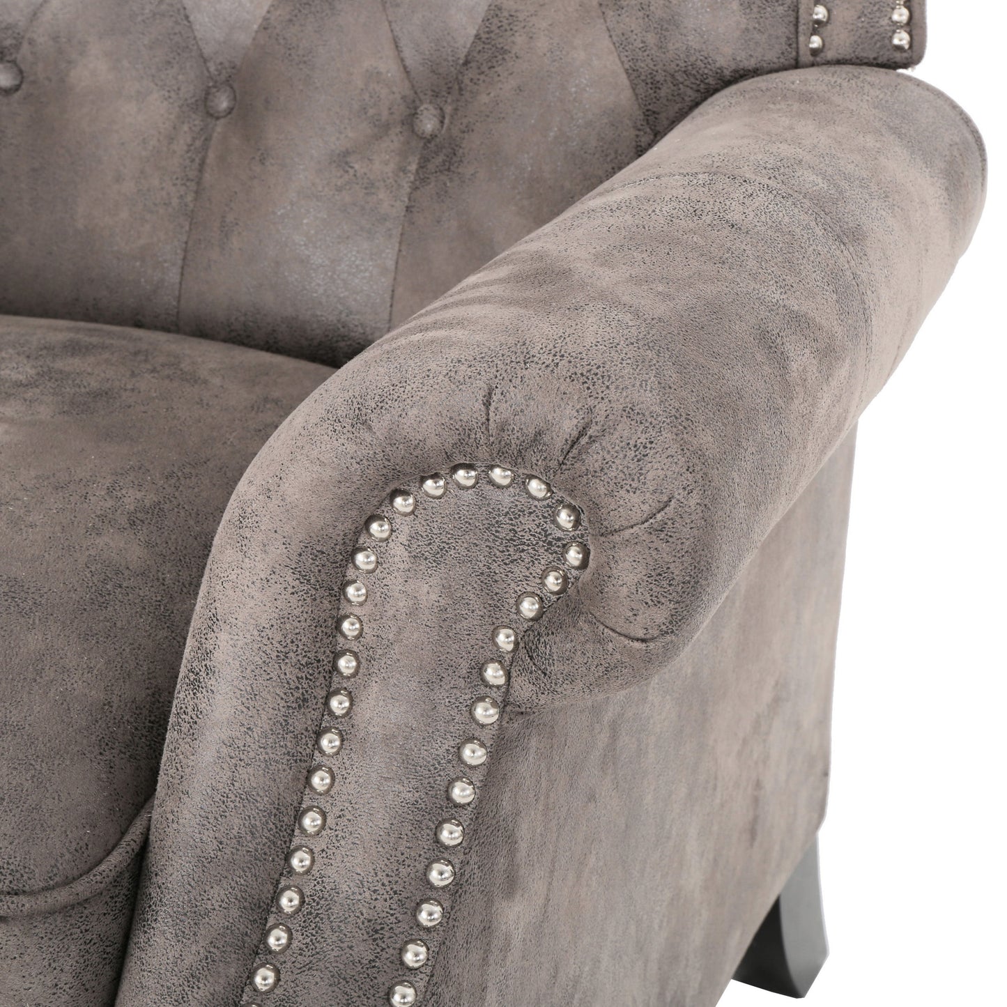 Accented Push Back Recliner Chair With Rolled Arms, Cocooning Comfort - Brown Gray