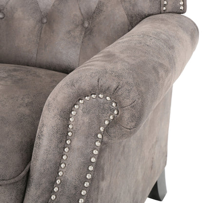 Accented Push Back Recliner Chair With Rolled Arms, Cocooning Comfort - Brown Gray