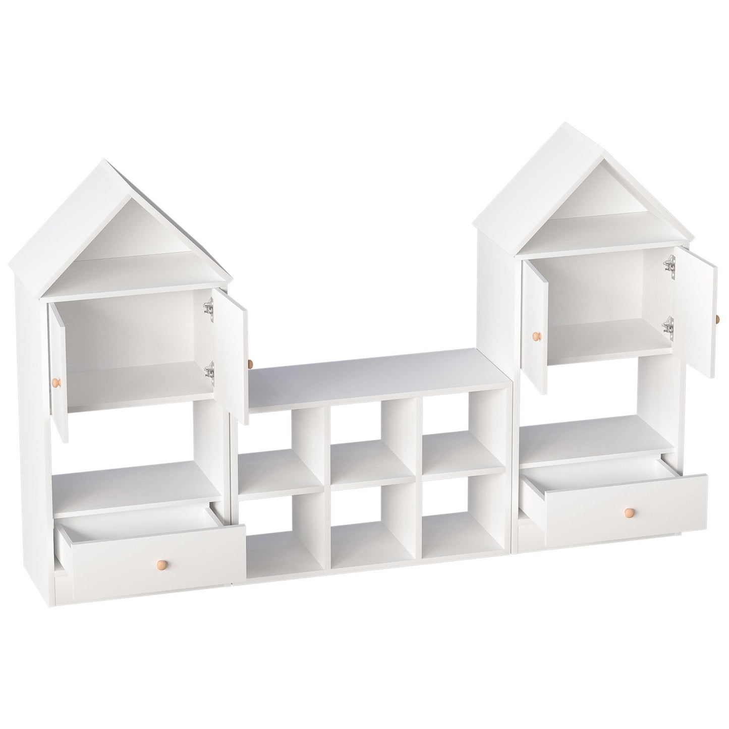 Versatile Children's Bookshelf With House-Shaped Design Multifunctional Storage - White