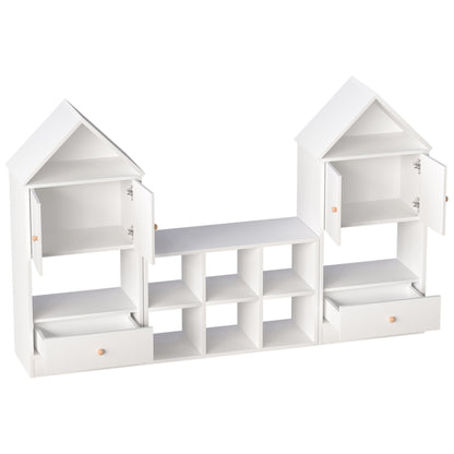 Versatile Children's Bookshelf With House-Shaped Design Multifunctional Storage - White