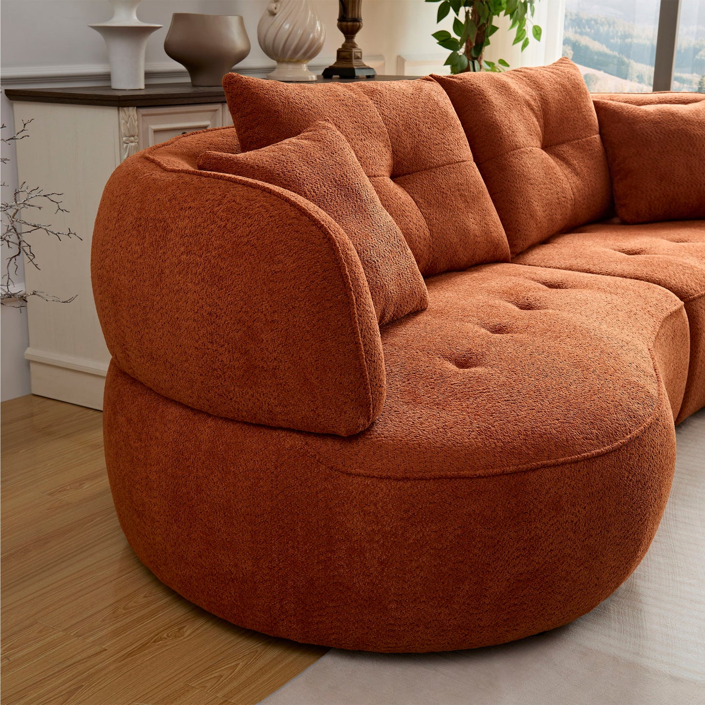 Modern Modular Sofa With Durable Fabric And Solid Wood Frame For 4 People - Orange