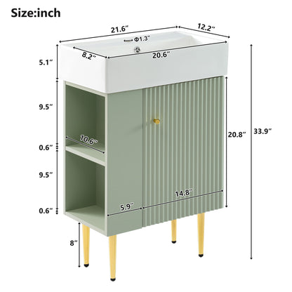 Bathroom Vanity, Combo Cabinet, Bathroom Storage Cabinet, Single Ceramic Sink, Left Side Storage - Green