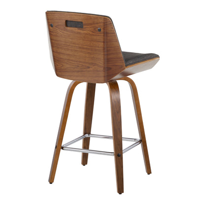 Corazza - Mid-Century Modern Fixed Height Counter Stool & Swivel And Square Footrest (Set of 2) - Walnut / Charcoal