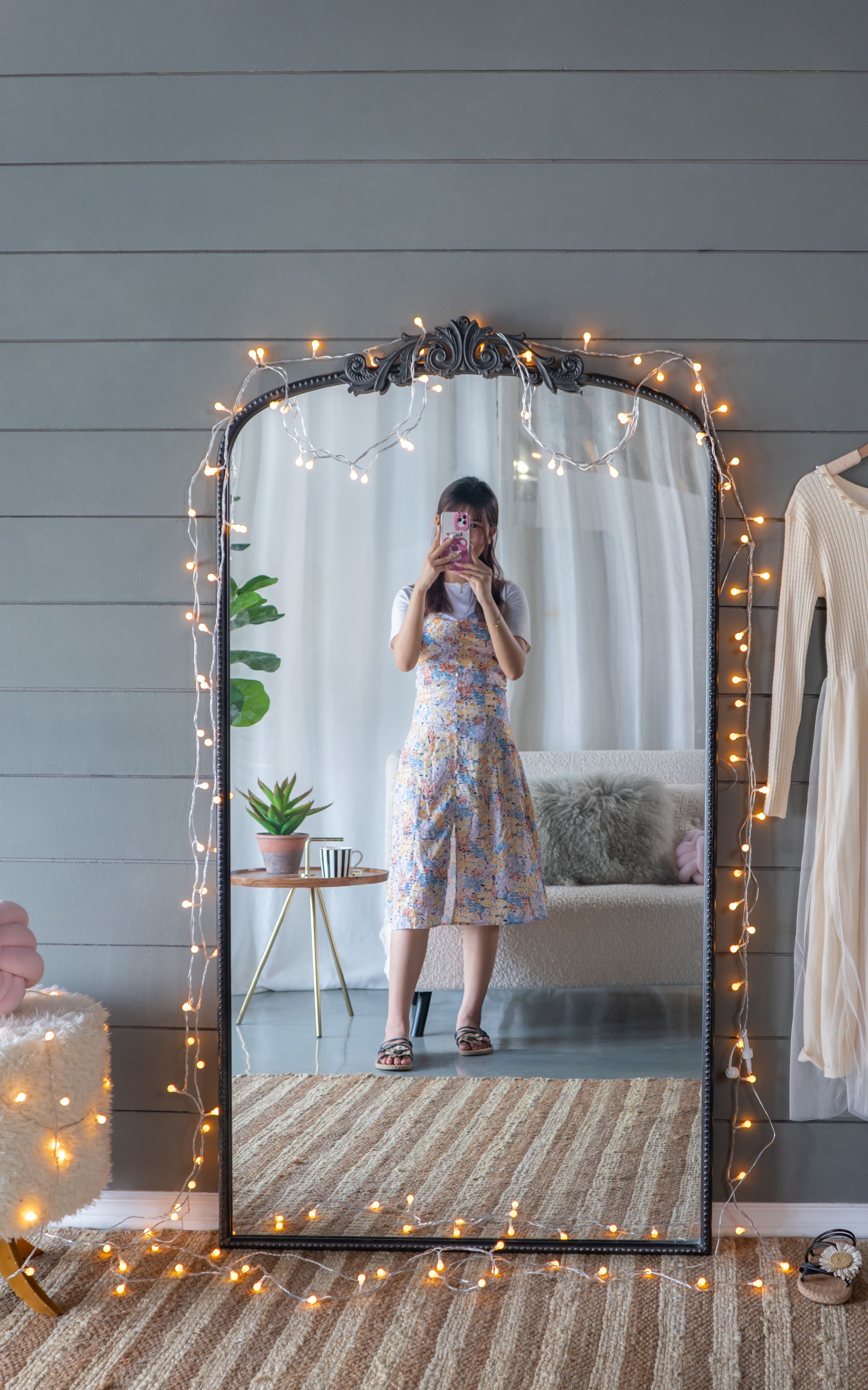 Full Length Mirror, Arched Mirror Hanging Or Leaning Against Wall, Large Mirror For Living Room - Black