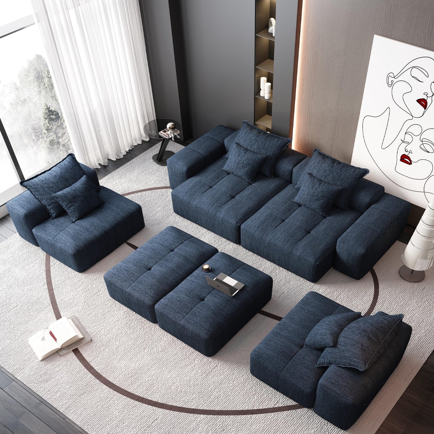 Modern Oversized Modular Sectional Sofa, Sparkling Chenille Fabric Soft Cushion Sofa With 8 Pillows, 8 Pieces Diy Combination Tufted Sofa, No Assembly Required - Blue