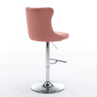Swivel Velvet Barstools Adjusatble Seat Height From 25-33", Modern Upholstered Chrome Base Bar Stools With Backs Comfortable Tufted For Home Pub And Kitchen Island 1712Pk (Set of 2) - Pink