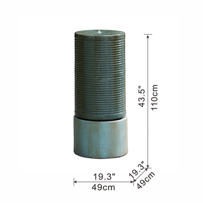 Tall Large Round Green Ribbed Tower Water Fountain, Verge Bronze, Cement Outdoor Bird Feeder / Bath Fountain - Antique Green