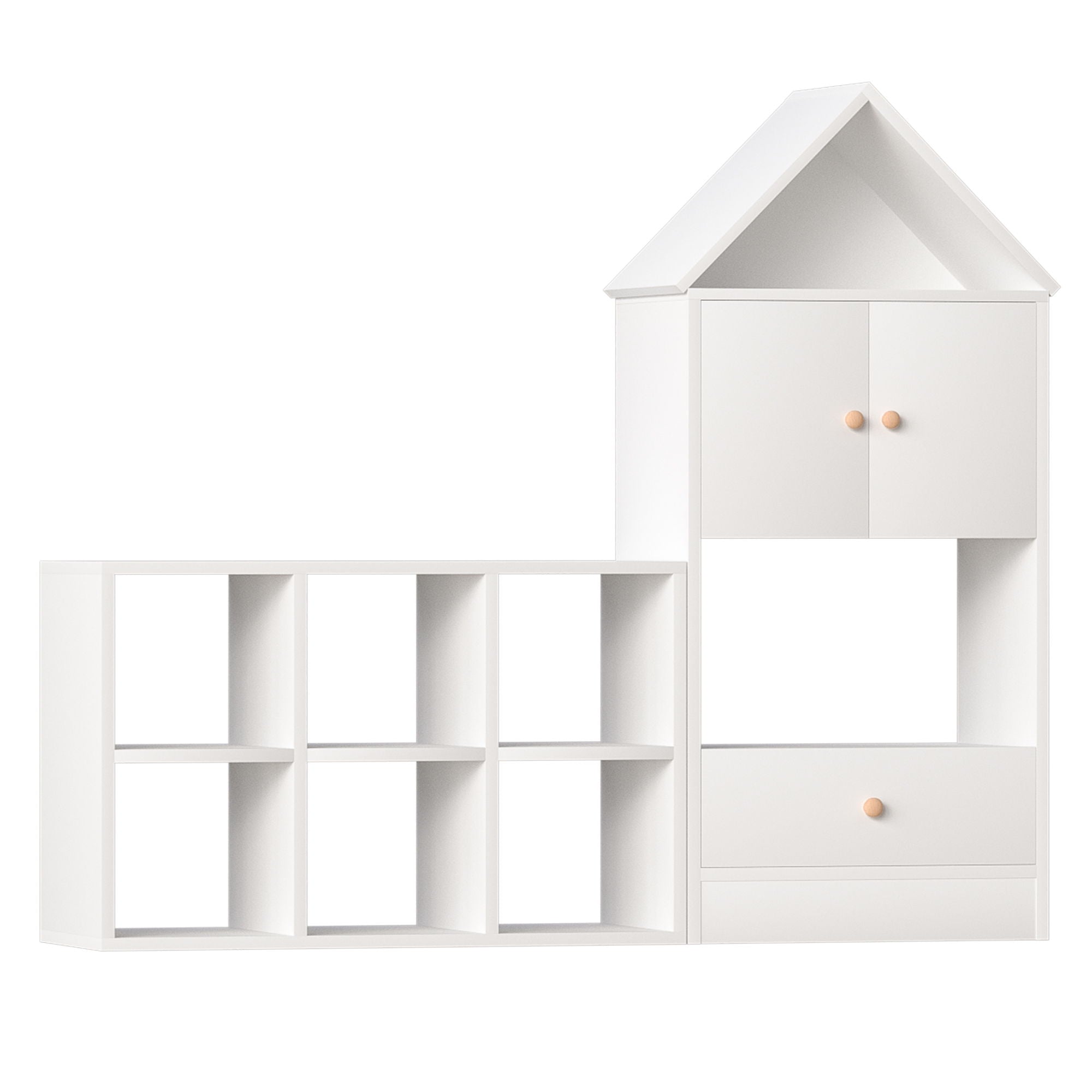 Versatile Kids Bookshelf With House-Shaped Design Multifunctional Storage, Durable - White