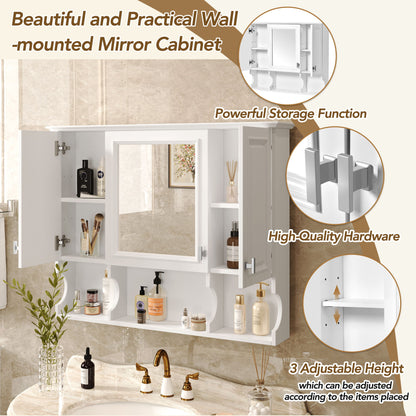 Wall Mounted Bathroom Medicine Cabinet, Modern Bathroom Wall Cabinet With Mirror, Mirror Cabinet With Open Shelves - White