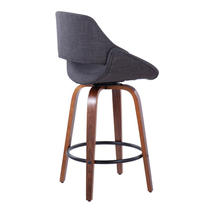 Fabrico - Mid-Century Modern Fixed Height Counter Stool & Round Footrest (Set of 2) - Walnut / Charcoal