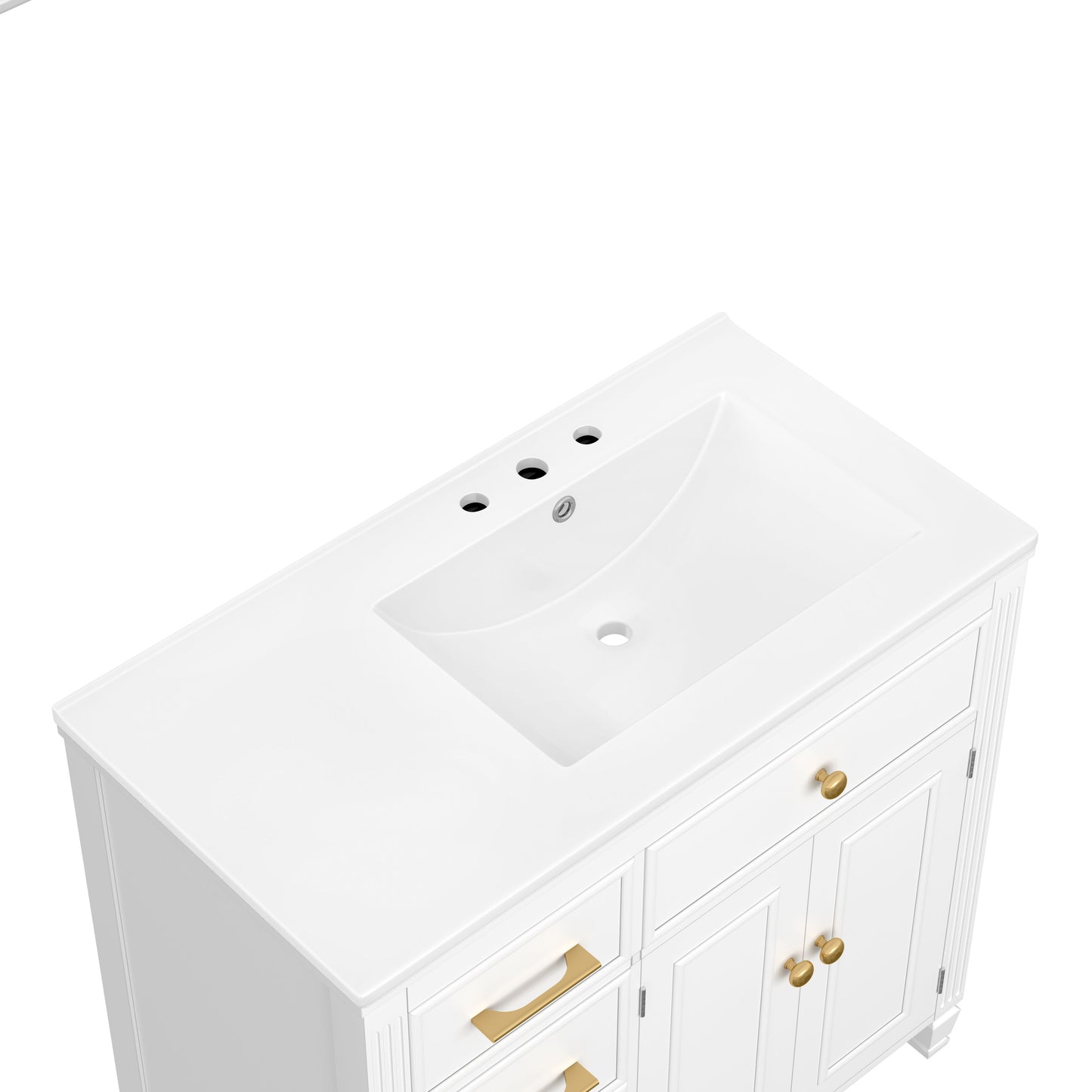 Modern Bathroom Vanity With Ceramic Sink, Freestanding, One Tip - Out Drawer, 3 Side Drawers, Adjustable Shelf - White