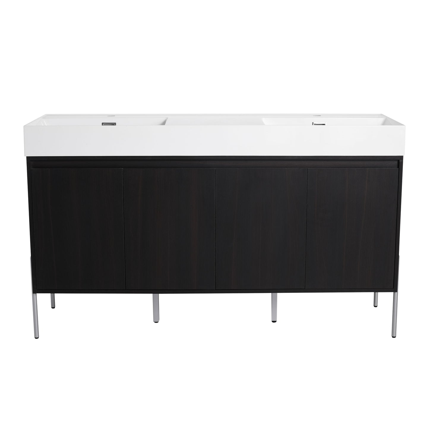 Deluxe 60" Freestanding Bathroom Vanity With Resin Double Sink - Dark Oak