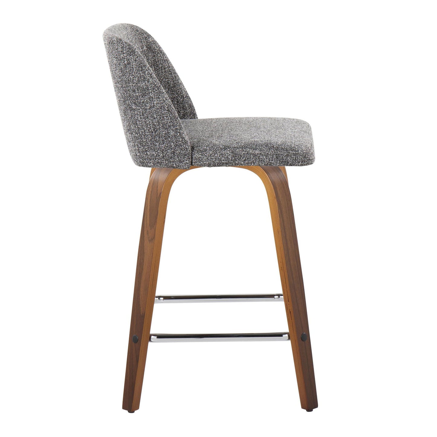 Toriano - Mid-Century Modern Fixed Height Counter Stool With Swivel And Square Footrest (Set of 2) - Walnut / Gray