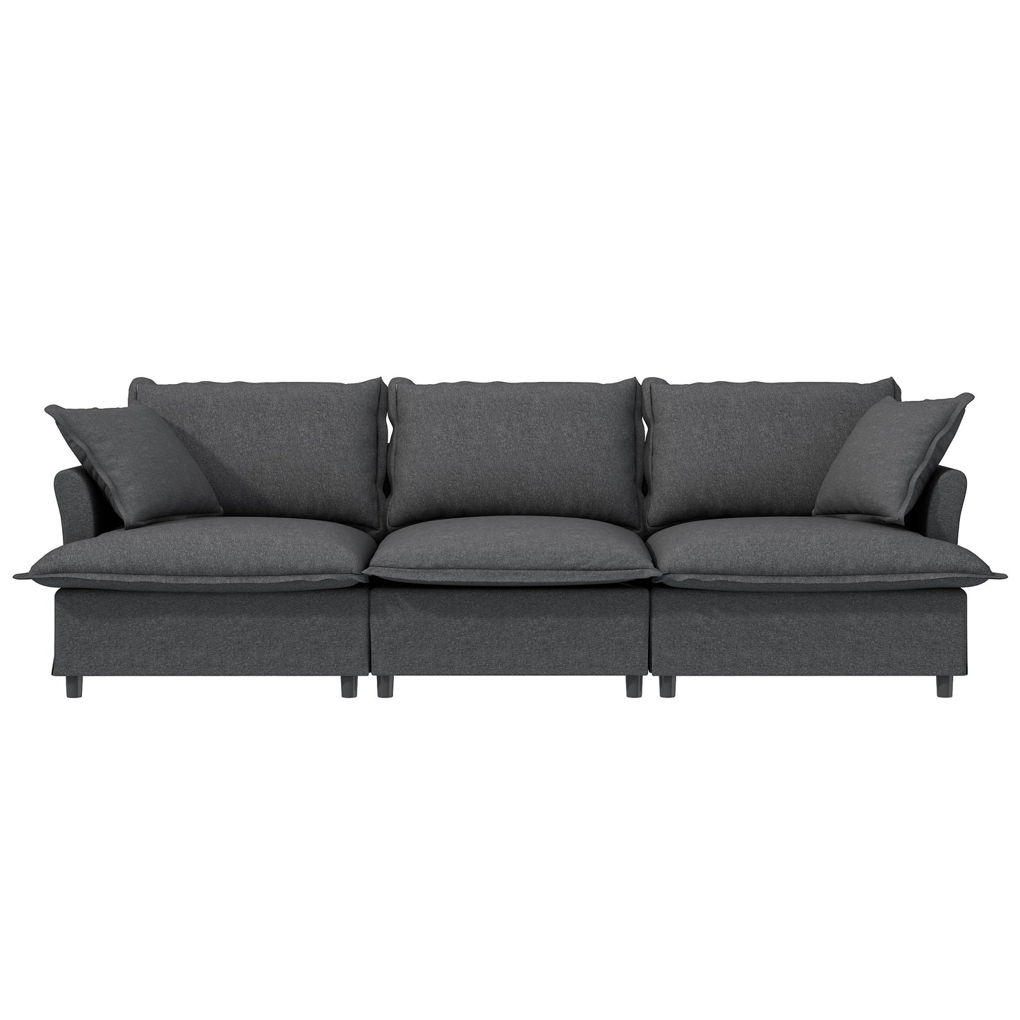 3 Seat Sofa Module For Modular Sectional Wide Seat Cloud Couch With Throw Pillows Upholstered - Gray