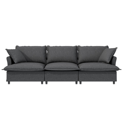 3 Seat Sofa Module For Modular Sectional Wide Seat Cloud Couch With Throw Pillows Upholstered - Gray