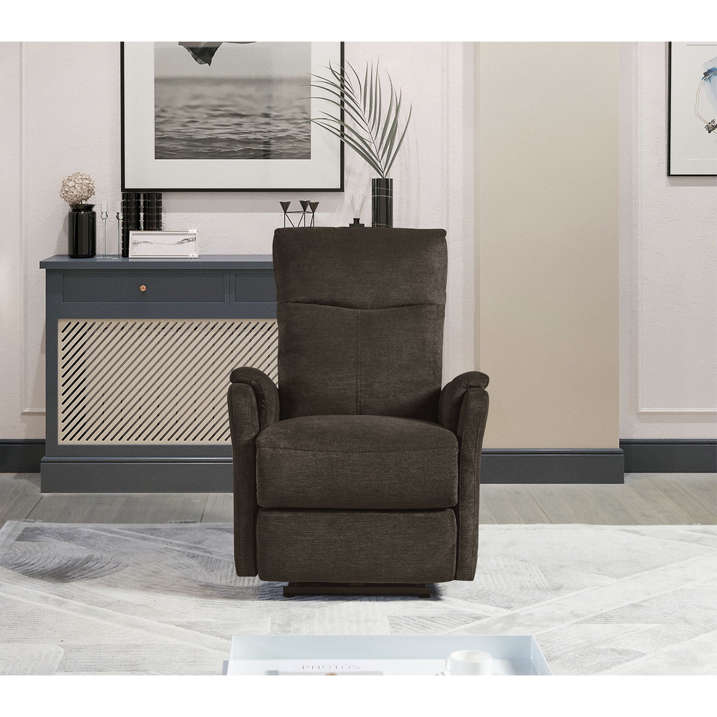 Recliner Chair With Power Function Easy Control Big Stocks, Recliner Single Chair - Dark Brown
