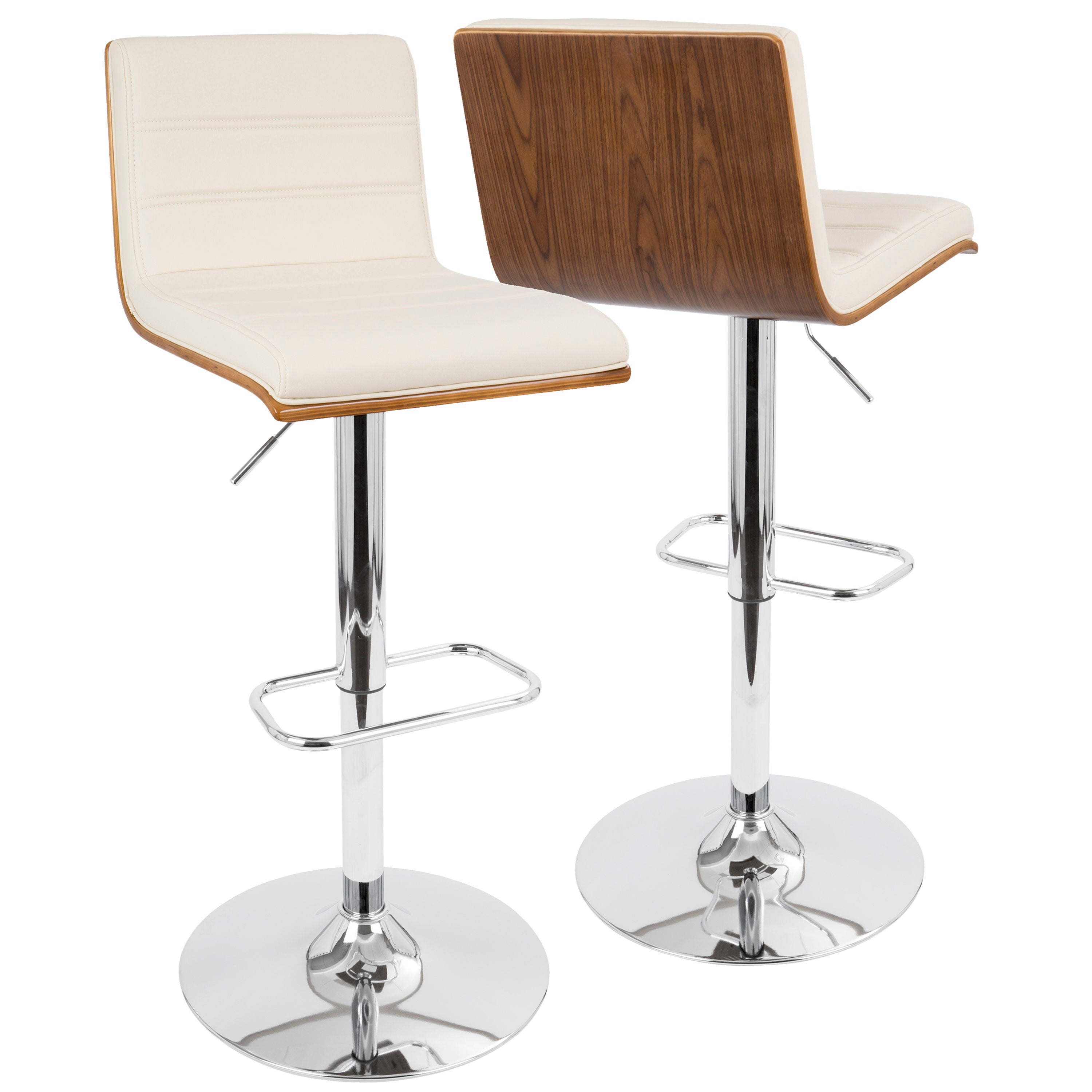 Vasari - Mid-Century Modern Adjustable Barstool With Swivel - Walnut / Cream