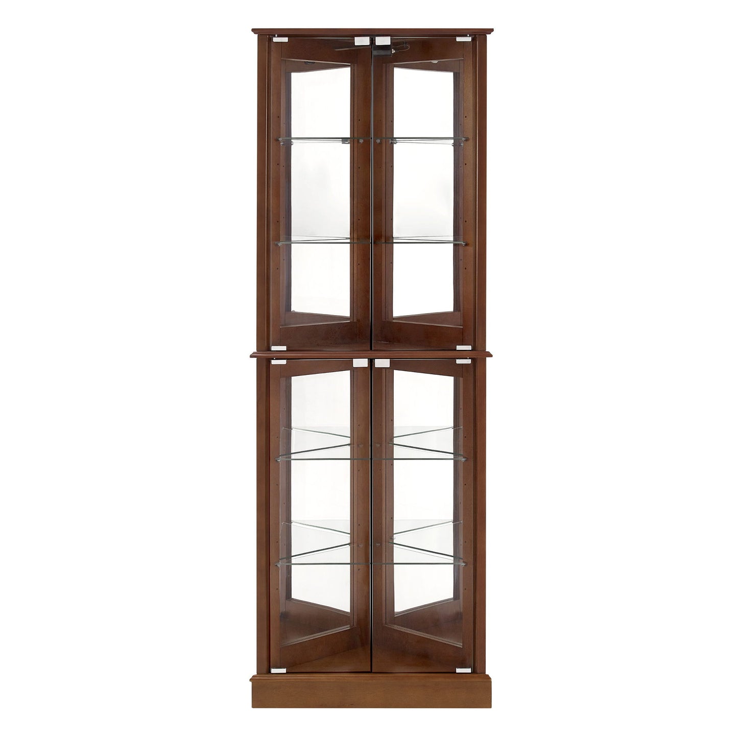 Corner Curio Dispaly Cabinet With Lights, Adjustable Tempered Glass Shelves, Mirrored Back (E26 Light Bulb Not Included) - Walnut
