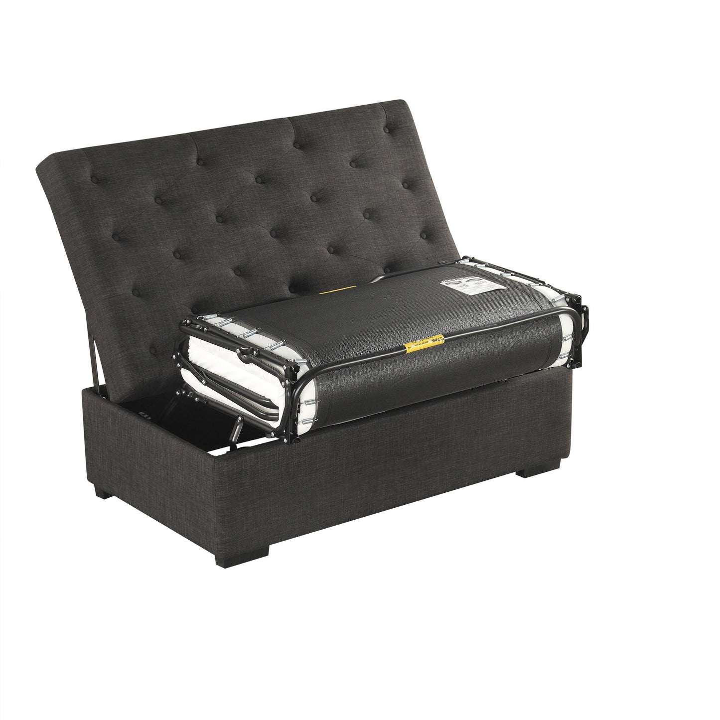 Convertible Ottoman Sleeper With Memory Mattress And Tufted Design, Folding Sofa Bed - Dark Gray Linen