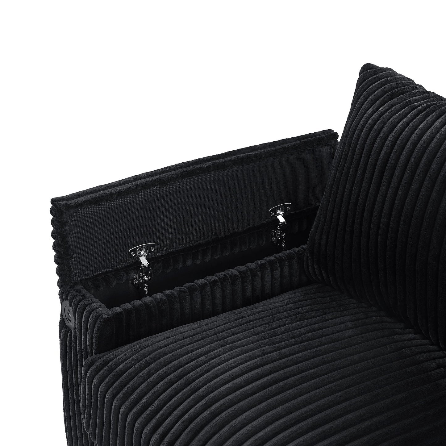 Modern 4 Seater Corduroy Sofa Couch With USB Ports And Hidden Storage - Black