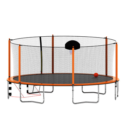 16Ft Trampoline With Basketball Hoop Pump And Ladder (Inner Safety Enclosure) With Soccer Goal - Orange