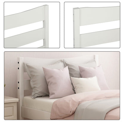 Twin Size Platform Bed With Headboard And Slat Support - White