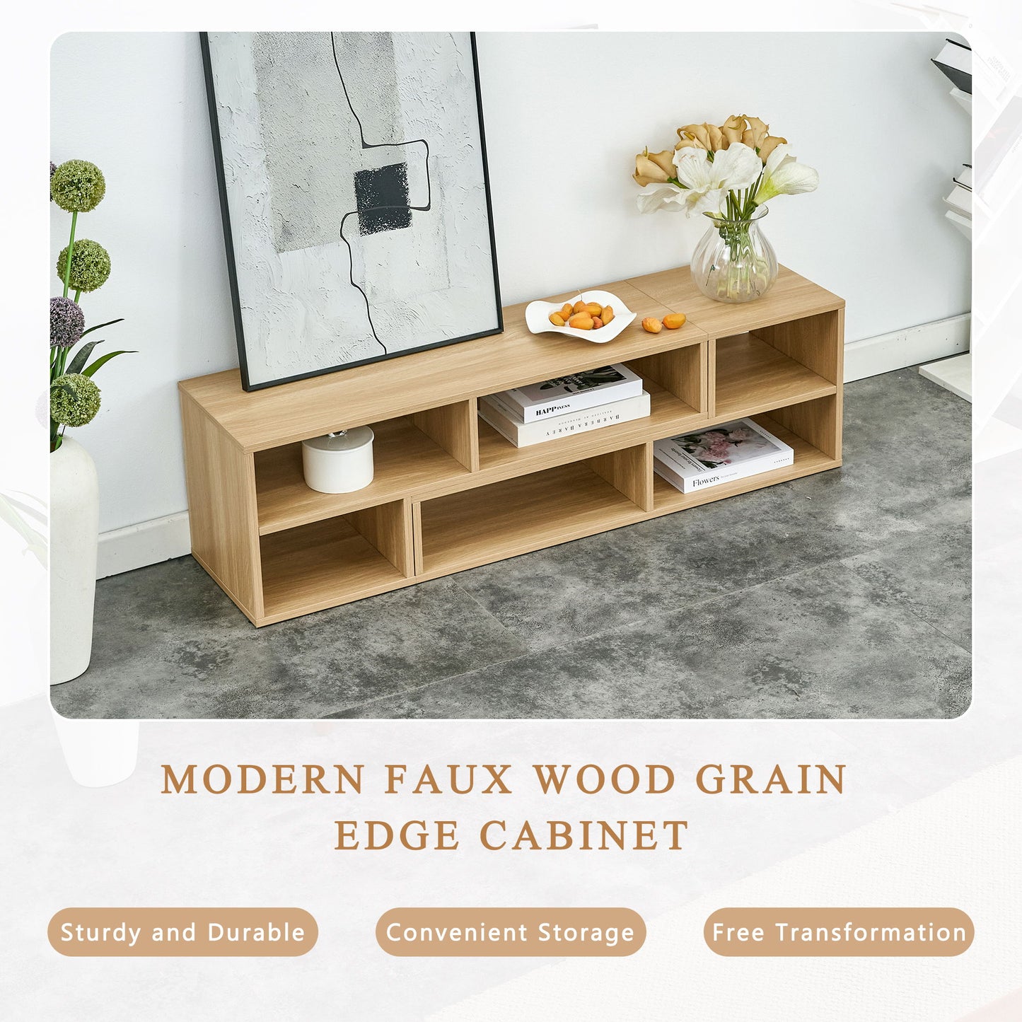 2 Piece Cube TV Stand And L Shaped Entertainment Center With Open Storage And 2 Shelves - Burly Wood