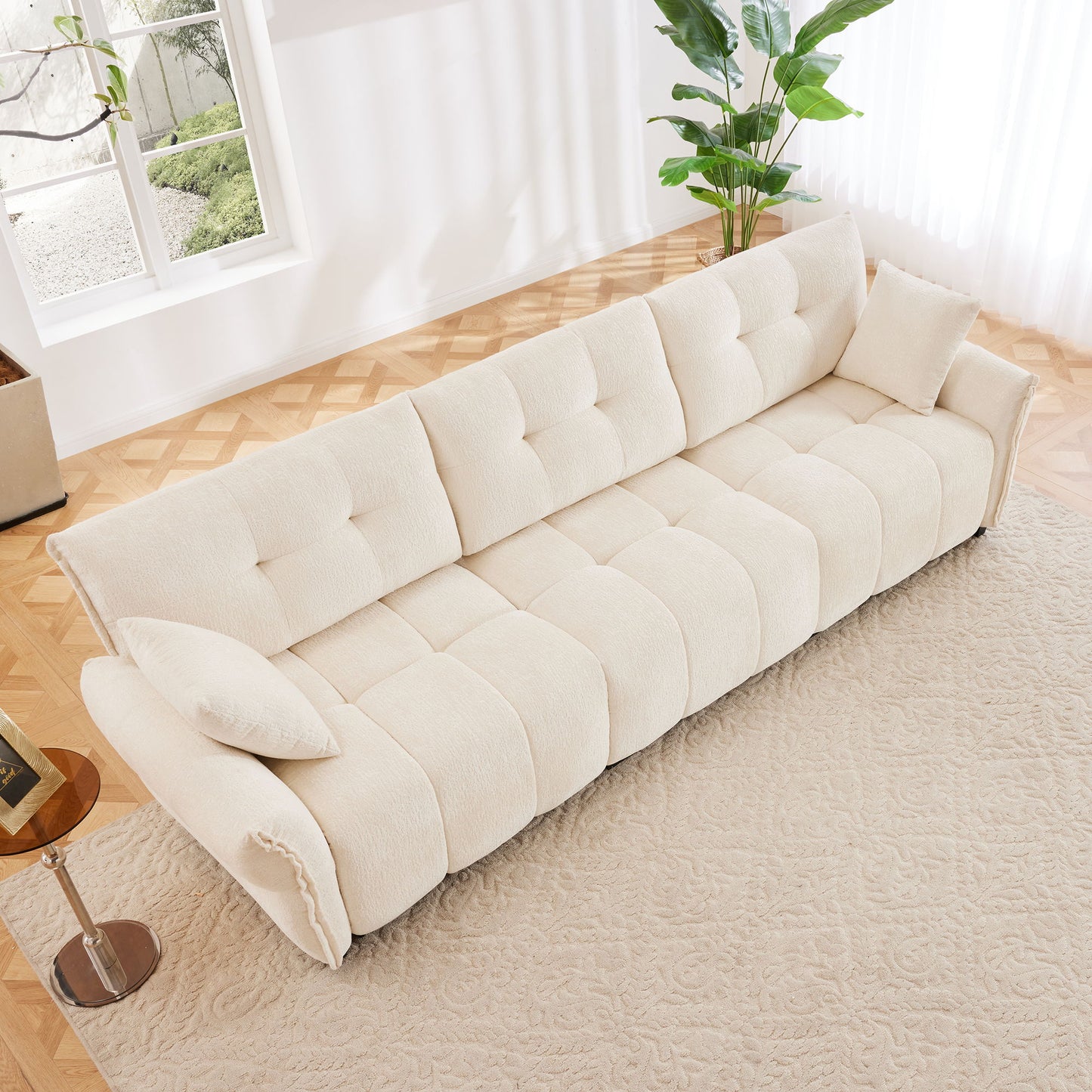 Modern 3 Seater Sofa Set & Pillows Frame, Textured Cover, High Rebound Cushions - White