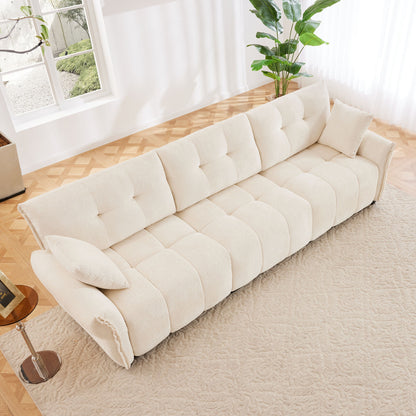 Modern 3 Seater Sofa Set & Pillows Frame, Textured Cover, High Rebound Cushions - White