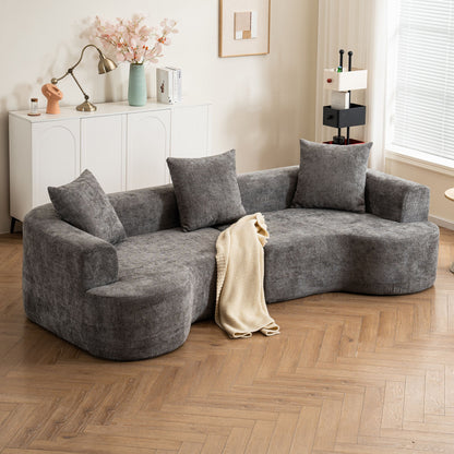 Modern Style Curved Sofa, Soft Cushioned Corduroy Sofa With 3 Pillows, Living Room Super Smooth Curved Fabric Sofa - Gray