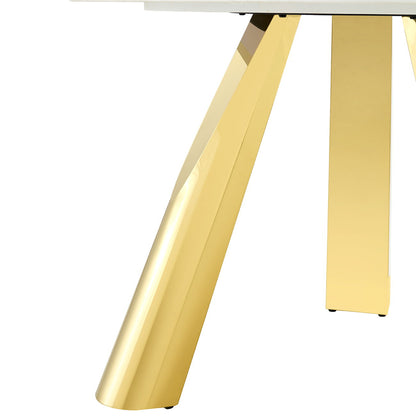 Stainless Steel Pattern Burning Stone Round Table Suitable For 2, 4 Or 6 People - Gold / White