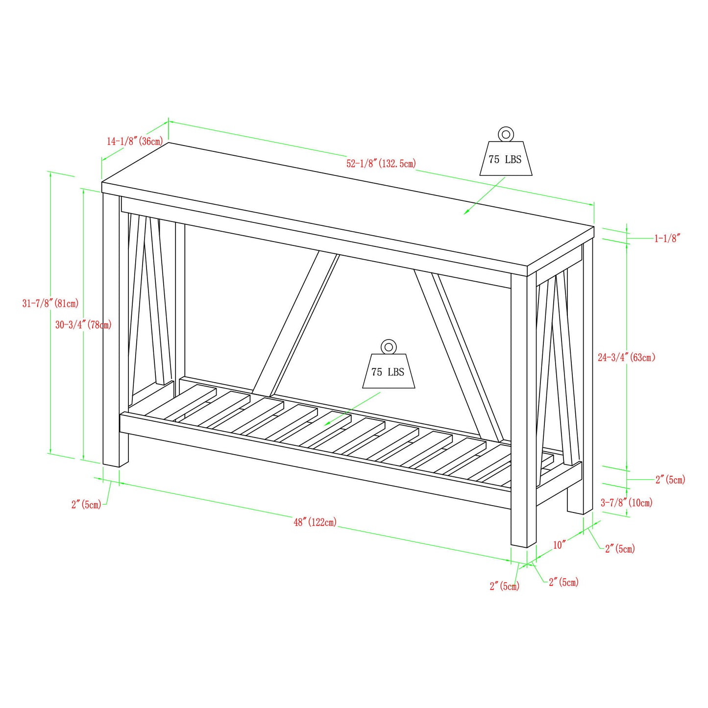 Farmhouse A Frame Entry Table With Lower Shelf - Dark Walnut / White Oak