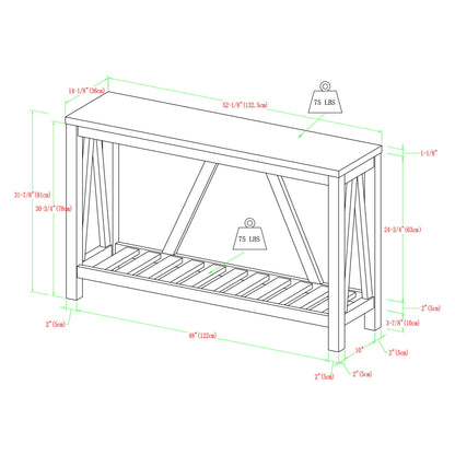 Farmhouse A Frame Entry Table With Lower Shelf - Dark Walnut / White Oak