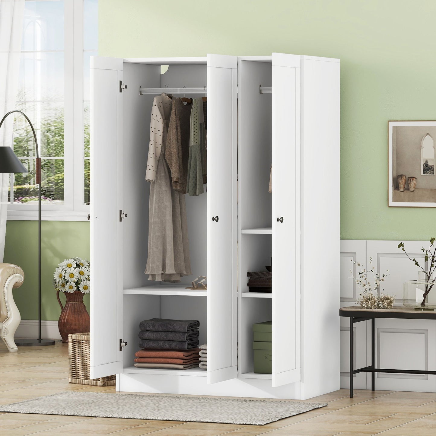 3 Door Shutter Wardrobe With Shelves - White