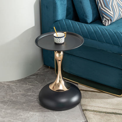 Modern Round Side Table For Small Spaces With Carbon Steel Construction - Black