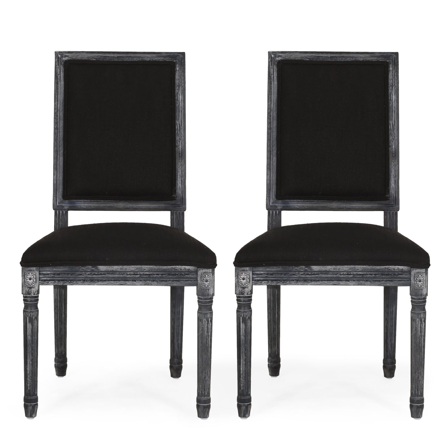 French Country Style Dining Chair Set With Upholstered Seating And Fluted Legs - Black