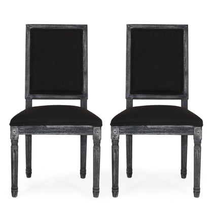 French Country Style Dining Chair Set With Upholstered Seating And Fluted Legs - Black