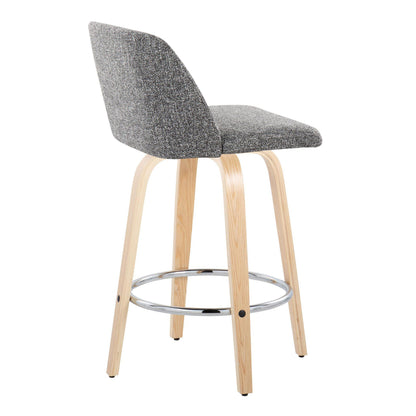 Toriano - Contemporary Fixed Height Counter Stool & Swivel And Round Footrest (Set of 2) - Natural / Gray