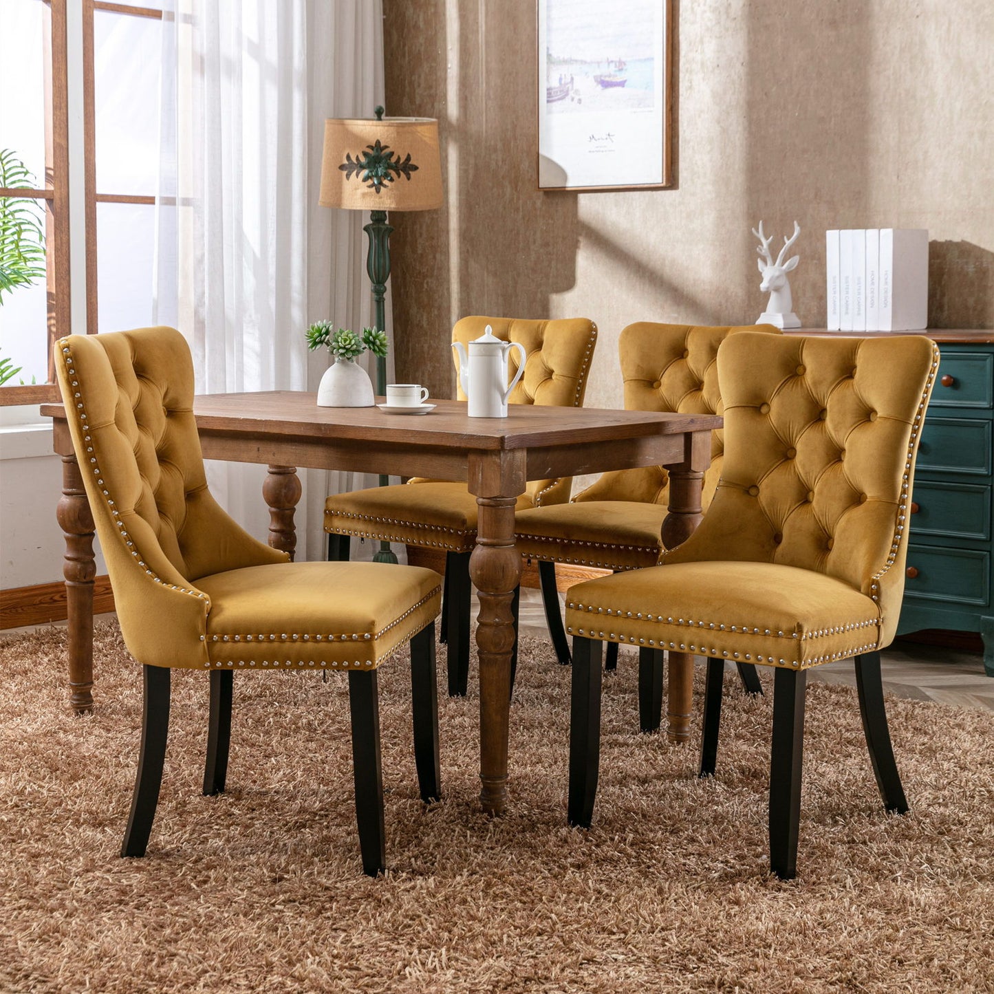 Nikki - Modern, High-End Tufted Solid Wood Contemporary Velvet Upholstered Dining Chair With Wood Legs Nailhead Trim (Set of 2) - Gold
