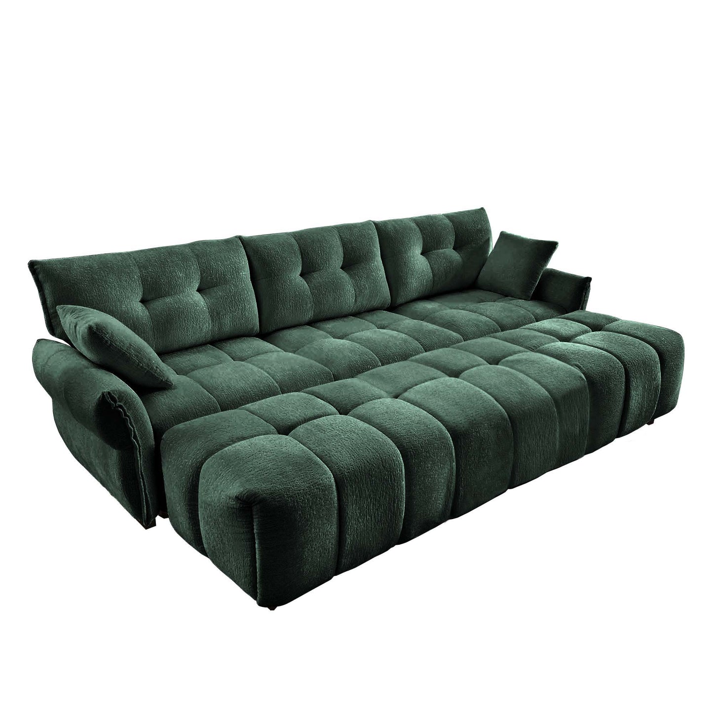 Elegant Textured 3 Seater Sofa Set With 3 Ottomans And Pillows Frame - Green