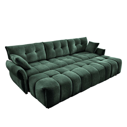 Elegant Textured 3 Seater Sofa Set With 3 Ottomans And Pillows Frame - Green