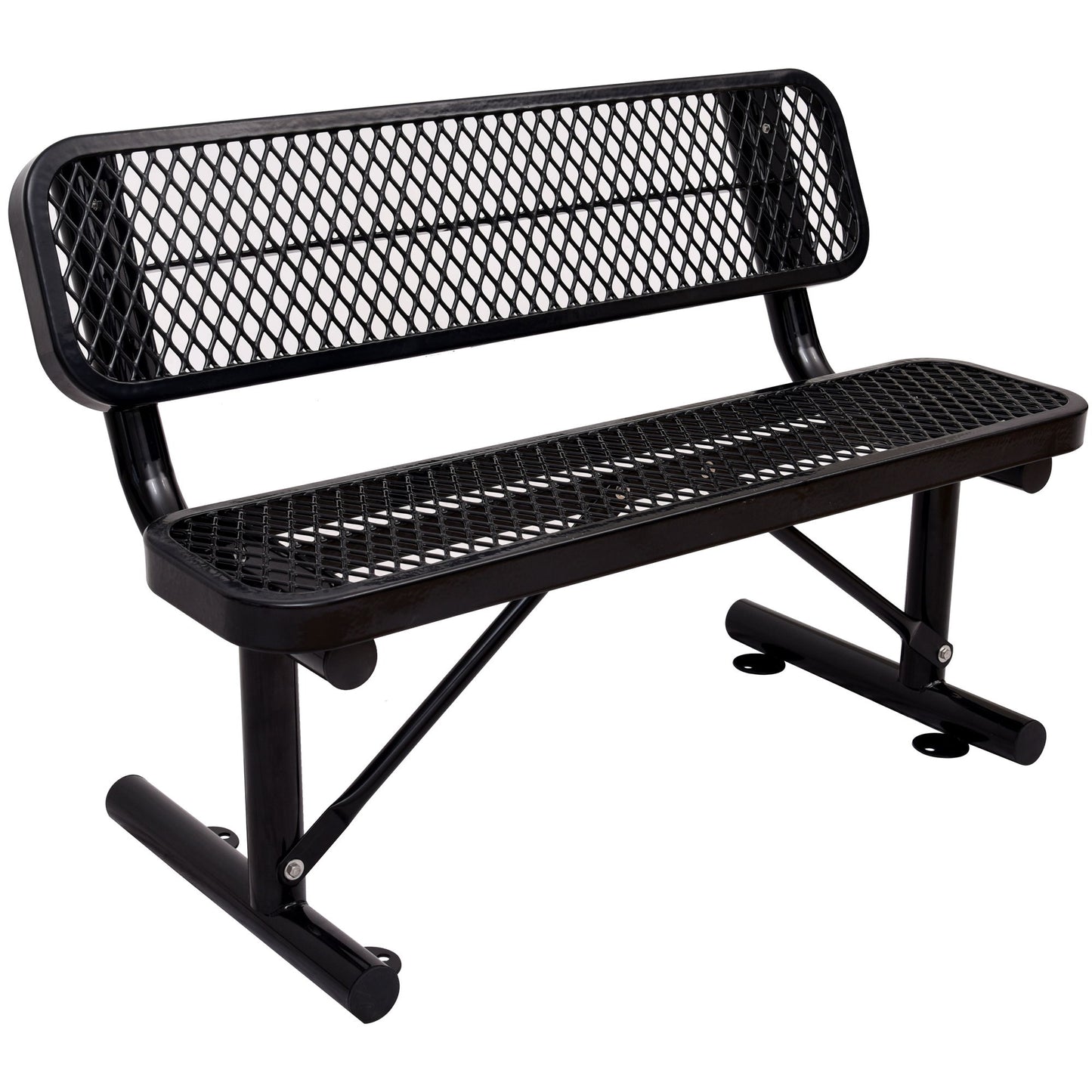 4' Outdoor Steel Bench With Backrest - Black